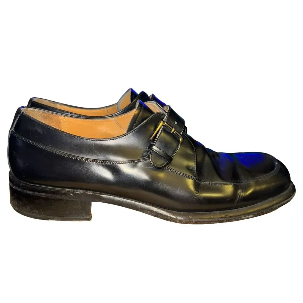 Mezlan Circo Dress Shoes Men's Size 10 M Black Leather Monk Strap Apron Toe